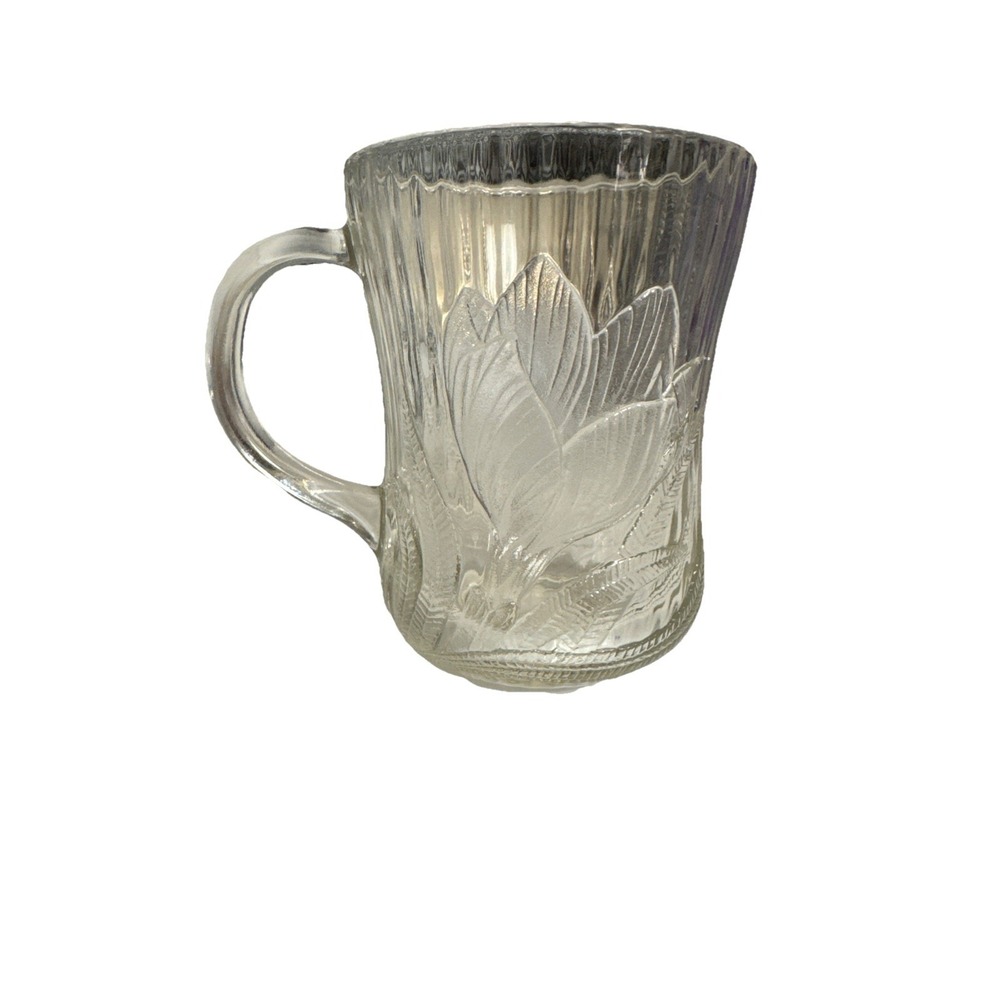 Arcoroc France Clear Glass‎ Floral Mug Cup Embossed Nature Vintage Drinkware